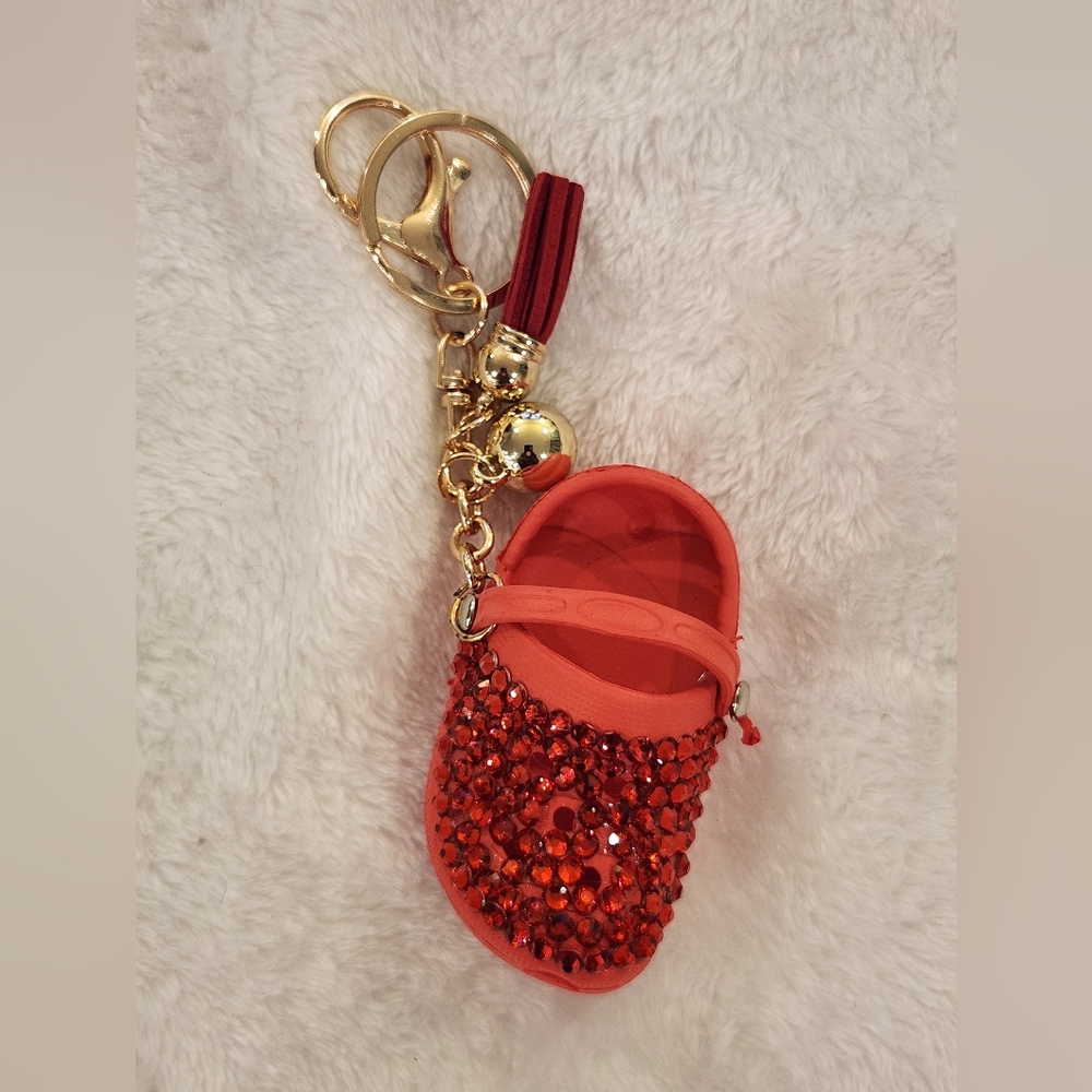 Red Rhinestone Croc Shoe Keychain Bag Charm